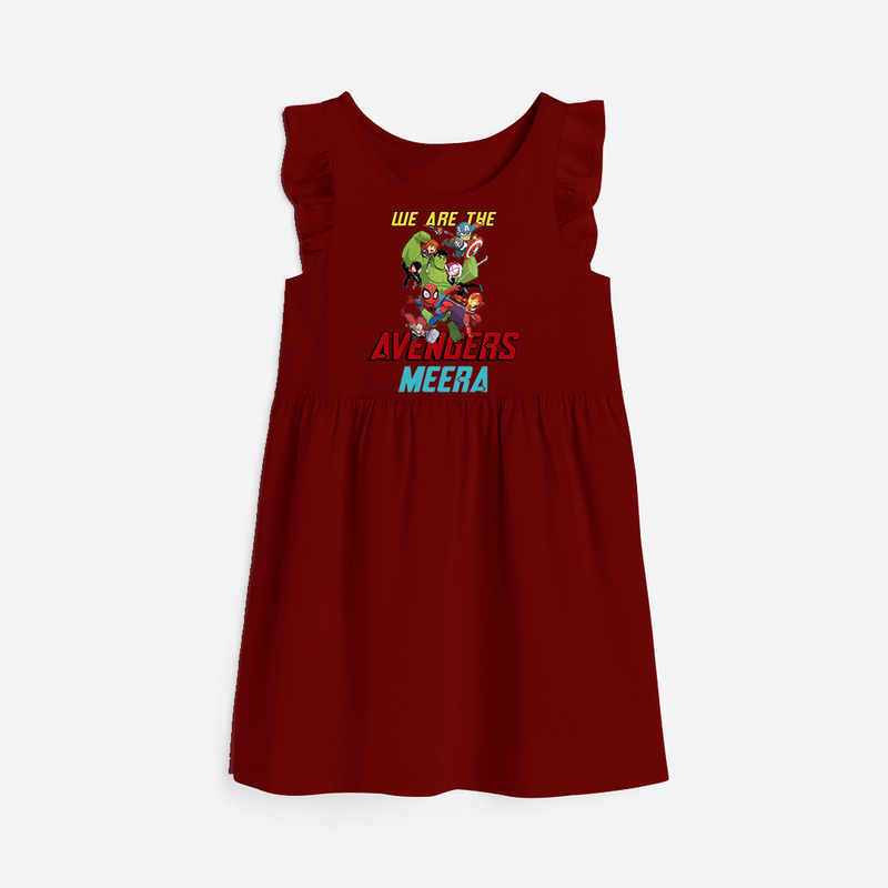 Celebrate The Super Kids Theme With "We are the AVENGERS" Personalized Frock for your Baby - RED - 0 - 6 Months Old (Chest 18")