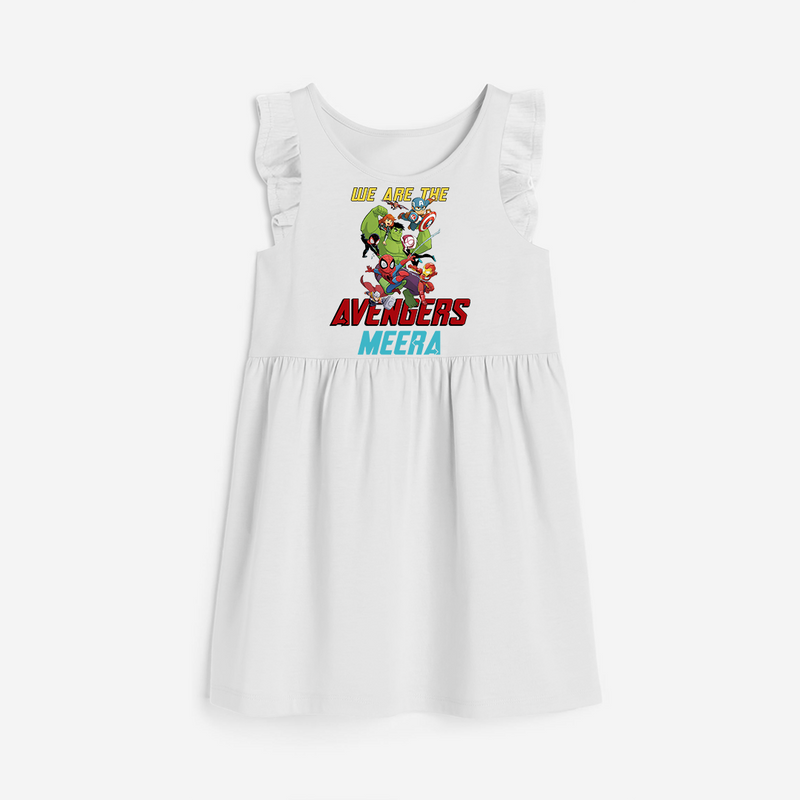 Celebrate The Super Kids Theme With "We are the AVENGERS" Personalized Frock for your Baby - WHITE - 0 - 6 Months Old (Chest 18")