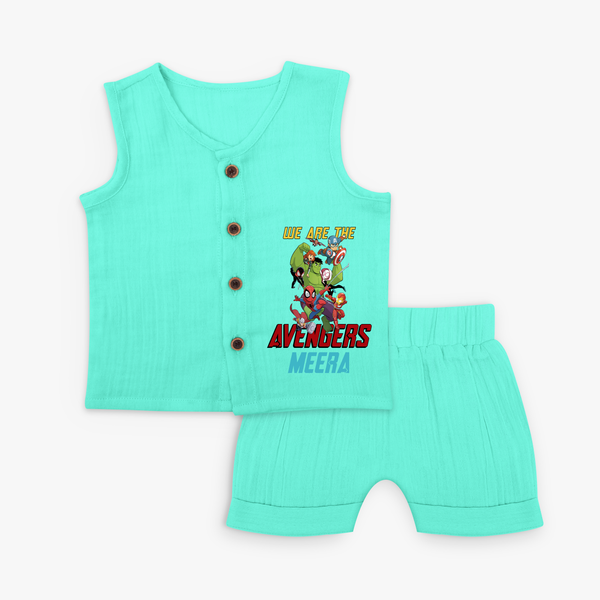 Celebrate The Super Kids Theme With "We are the AVENGERS" Personalized Jabla set for your Baby - AQUA GREEN - 0 - 3 Months Old (Chest 9.8")