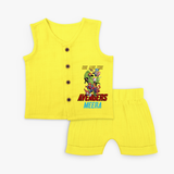 Celebrate The Super Kids Theme With "We are the AVENGERS" Personalized Jabla set for your Baby - YELLOW - 0 - 3 Months Old (Chest 9.8")