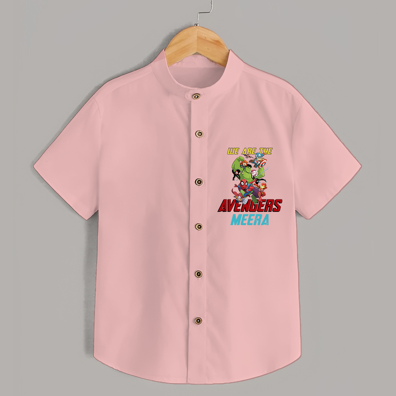 Celebrate The Super Kids Theme With "We are the AVENGERS" Personalized Kids Shirts - PEACH - 0 - 6 Months Old (Chest 21")