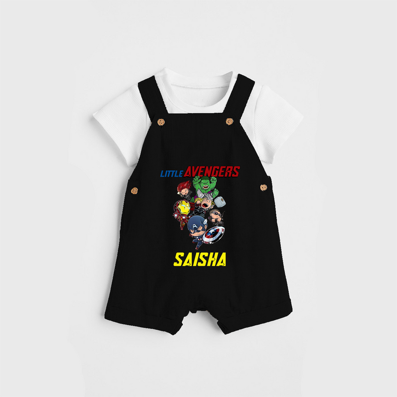 Celebrate The Super Kids Theme With "Little Avengers" Personalized Dungaree set for your Baby - BLACK - 0 - 5 Months Old (Chest 17")