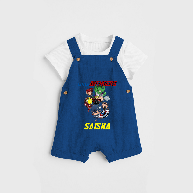 Celebrate The Super Kids Theme With "Little Avengers" Personalized Dungaree set for your Baby - COBALT BLUE - 0 - 5 Months Old (Chest 17")