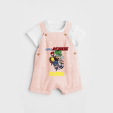 Celebrate The Super Kids Theme With "Little Avengers" Personalized Dungaree set for your Baby - PEACH - 0 - 5 Months Old (Chest 17")