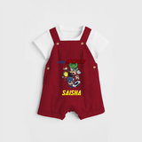 Celebrate The Super Kids Theme With "Little Avengers" Personalized Dungaree set for your Baby - RED - 0 - 5 Months Old (Chest 17")