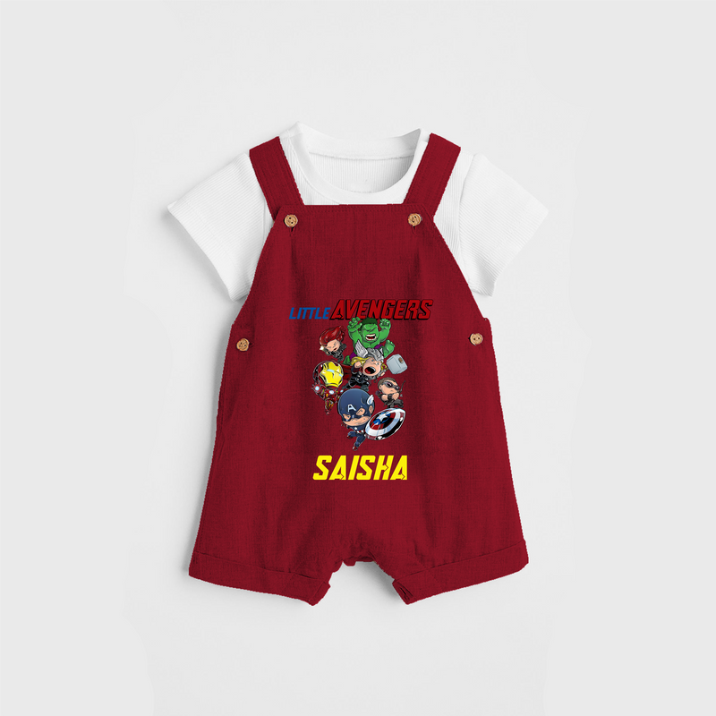 Celebrate The Super Kids Theme With "Little Avengers" Personalized Dungaree set for your Baby - RED - 0 - 5 Months Old (Chest 17")