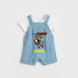 Celebrate The Super Kids Theme With "Little Avengers" Personalized Dungaree set for your Baby - SKY BLUE - 0 - 5 Months Old (Chest 17")