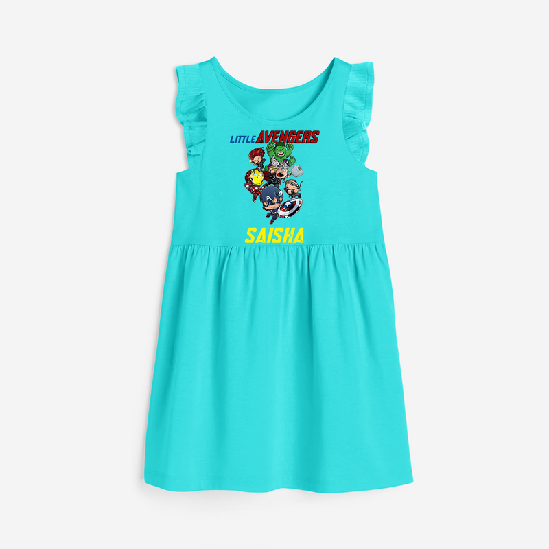 Celebrate The Super Kids Theme With "Little Avengers" Personalized Frock for your Baby - LIGHT BLUE - 0 - 6 Months Old (Chest 18")