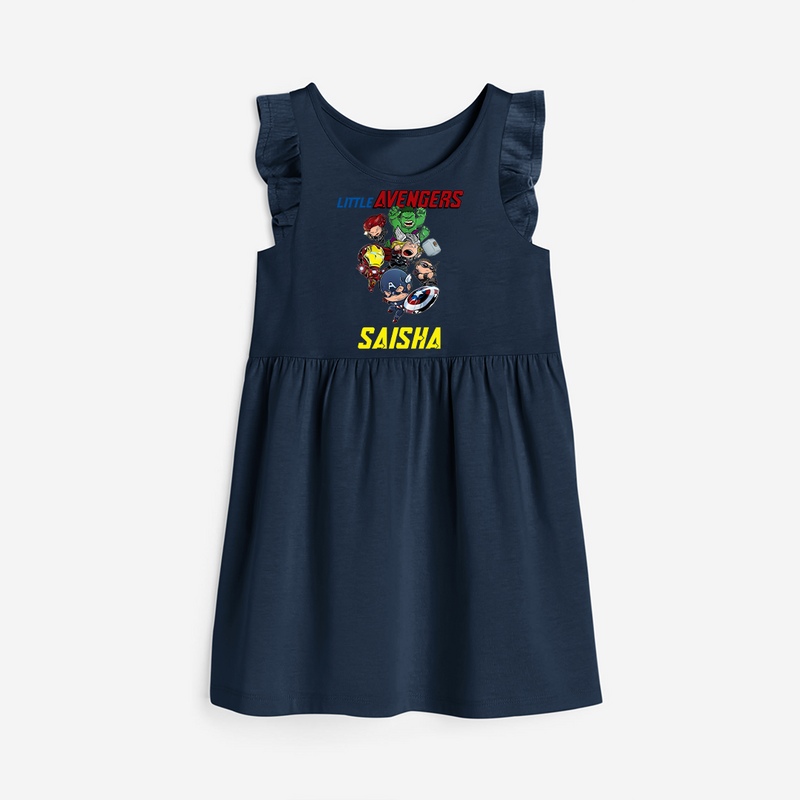 Celebrate The Super Kids Theme With "Little Avengers" Personalized Frock for your Baby - NAVY BLUE - 0 - 6 Months Old (Chest 18")