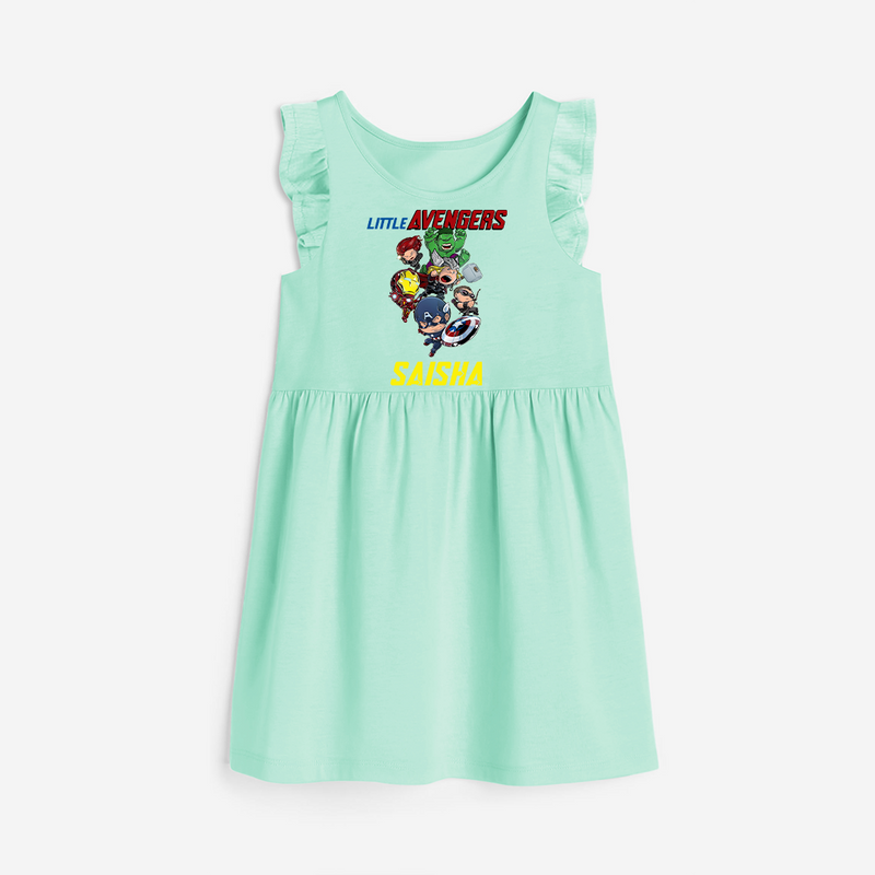 Celebrate The Super Kids Theme With "Little Avengers" Personalized Frock for your Baby - TEAL GREEN - 0 - 6 Months Old (Chest 18")