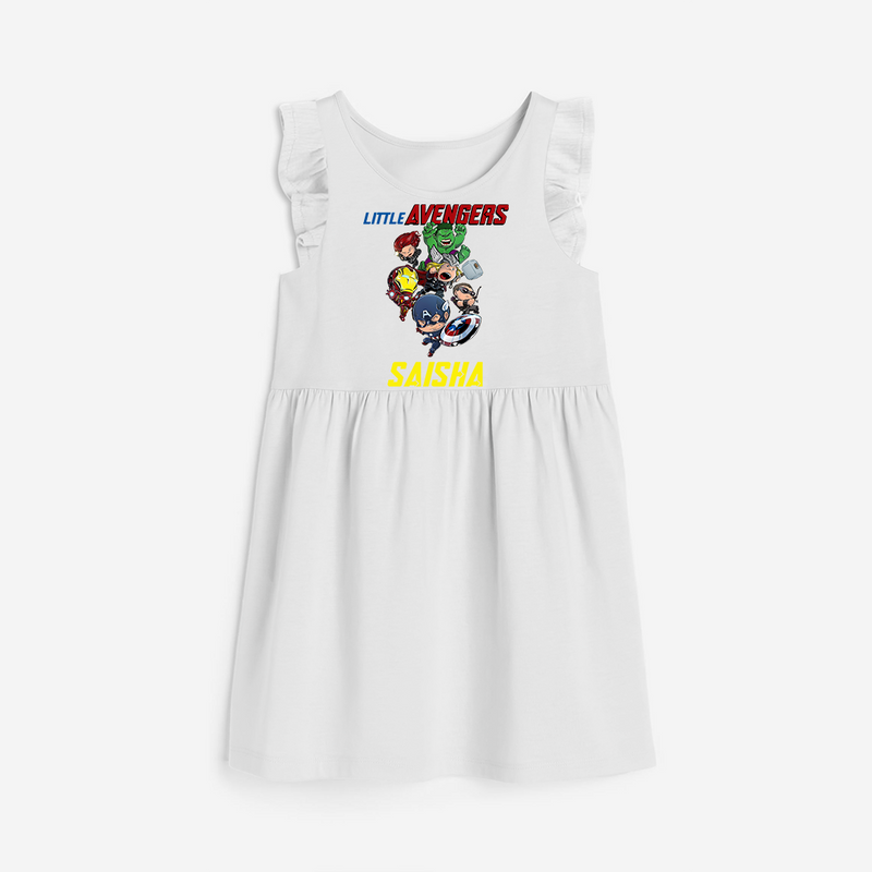 Celebrate The Super Kids Theme With "Little Avengers" Personalized Frock for your Baby - WHITE - 0 - 6 Months Old (Chest 18")