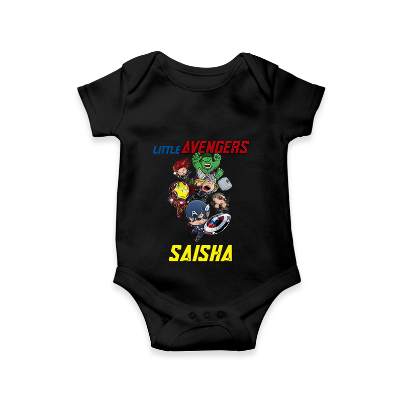 Celebrate The Super Kids Theme With "Little Avengers" Personalized Romper For your Baby - BLACK - 0 - 3 Months Old (Chest 16")