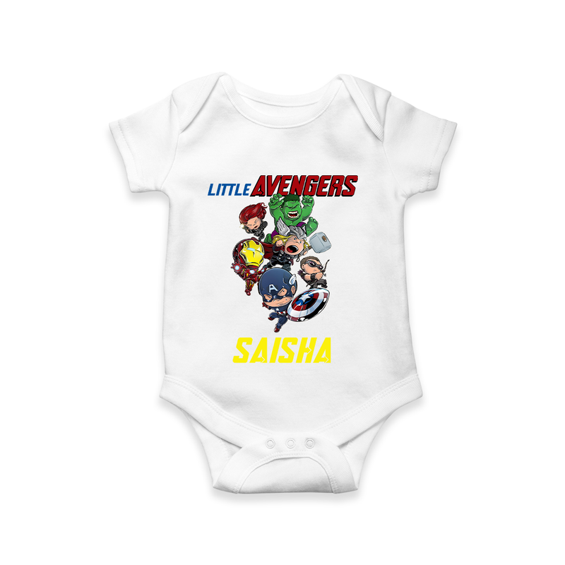 Celebrate The Super Kids Theme With "Little Avengers" Personalized Romper For your Baby - WHITE - 0 - 3 Months Old (Chest 16")