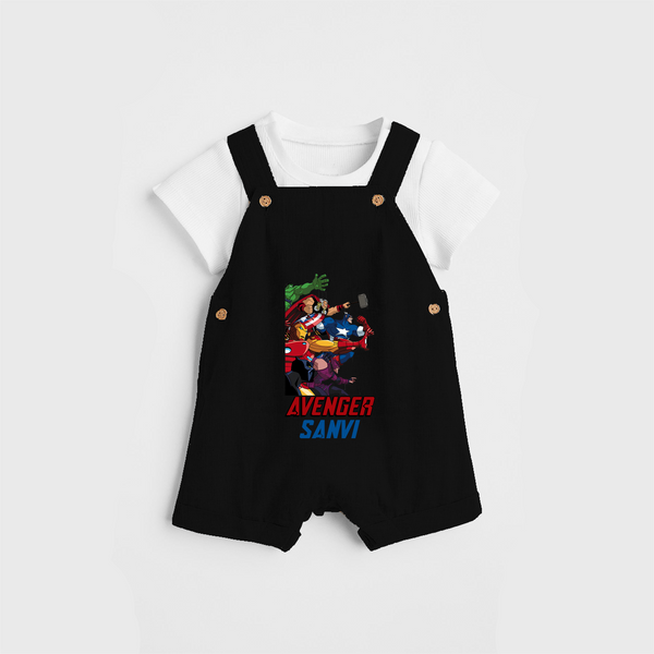 Celebrate The Super Kids Theme With "AVENGER" Personalized Dungaree set for your Baby - BLACK - 0 - 5 Months Old (Chest 17")