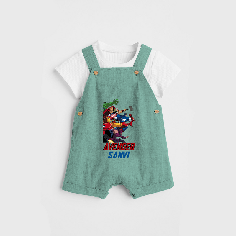 Celebrate The Super Kids Theme With "AVENGER" Personalized Dungaree set for your Baby - LIGHT GREEN - 0 - 5 Months Old (Chest 17")