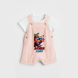 Celebrate The Super Kids Theme With "AVENGER" Personalized Dungaree set for your Baby - PEACH - 0 - 5 Months Old (Chest 17")