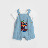 Celebrate The Super Kids Theme With "AVENGER" Personalized Dungaree set for your Baby - SKY BLUE - 0 - 5 Months Old (Chest 17")