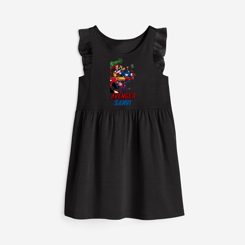 Celebrate The Super Kids Theme With "AVENGER" Personalized Frock for your Baby - BLACK - 0 - 6 Months Old (Chest 18")