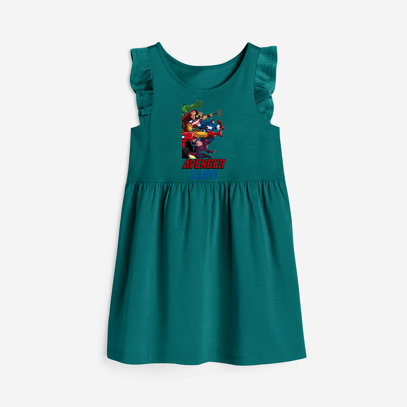 Celebrate The Super Kids Theme With "AVENGER" Personalized Frock for your Baby - MYRTLE GREEN - 0 - 6 Months Old (Chest 18")