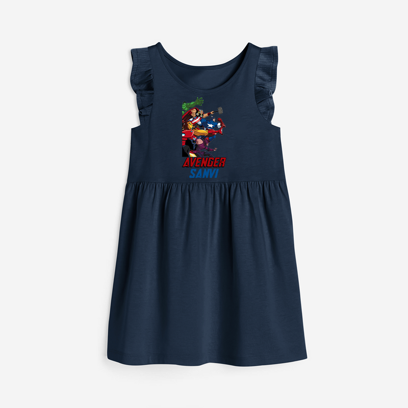 Celebrate The Super Kids Theme With "AVENGER" Personalized Frock for your Baby - NAVY BLUE - 0 - 6 Months Old (Chest 18")