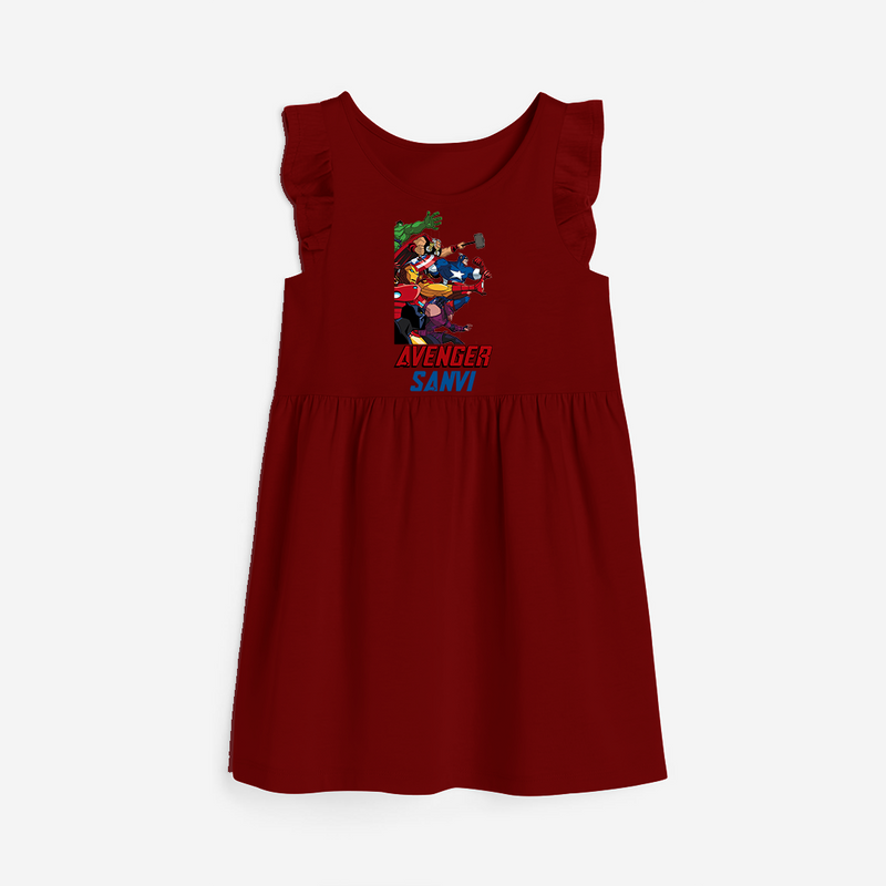 Celebrate The Super Kids Theme With "AVENGER" Personalized Frock for your Baby - RED - 0 - 6 Months Old (Chest 18")