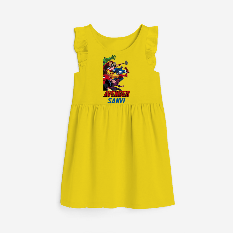 Celebrate The Super Kids Theme With "AVENGER" Personalized Frock for your Baby - YELLOW - 0 - 6 Months Old (Chest 18")