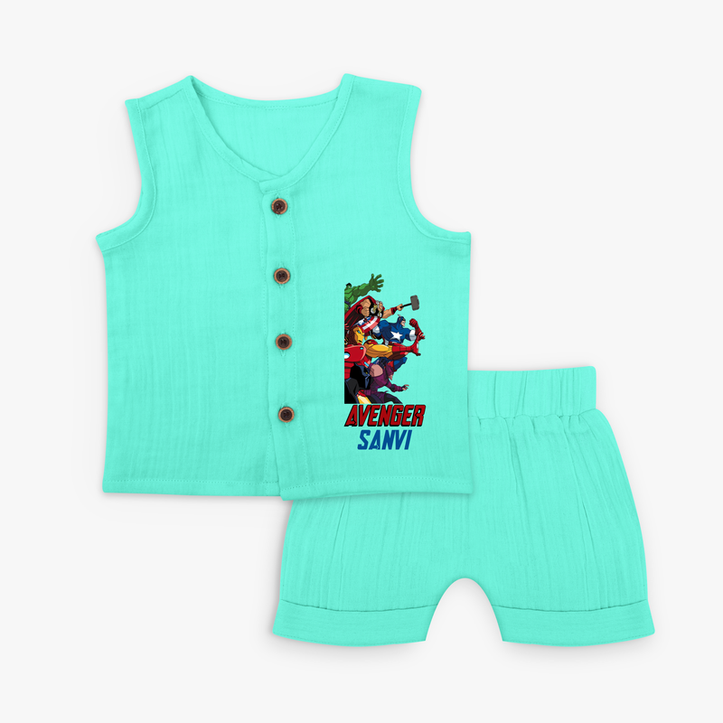 Celebrate The Super Kids Theme With "AVENGER" Personalized Jabla set for your Baby - AQUA GREEN - 0 - 3 Months Old (Chest 9.8")