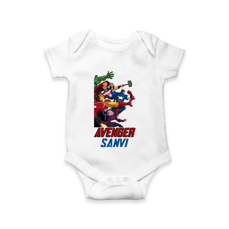 Celebrate The Super Kids Theme With "AVENGER" Personalized Romper For your Baby - WHITE - 0 - 3 Months Old (Chest 16")