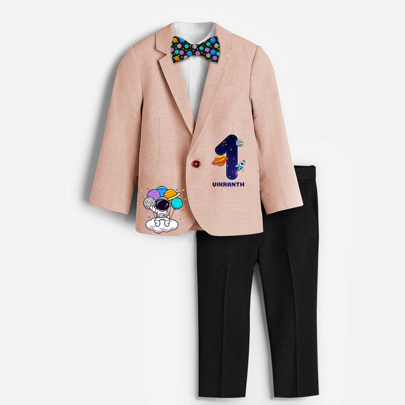 First Year Space Themed Customized Blazer Set With Name For Kids - PEACH - 1 Year Old (Blazer - Chest 23"/Pant Length 17"/Pant Waist 21")