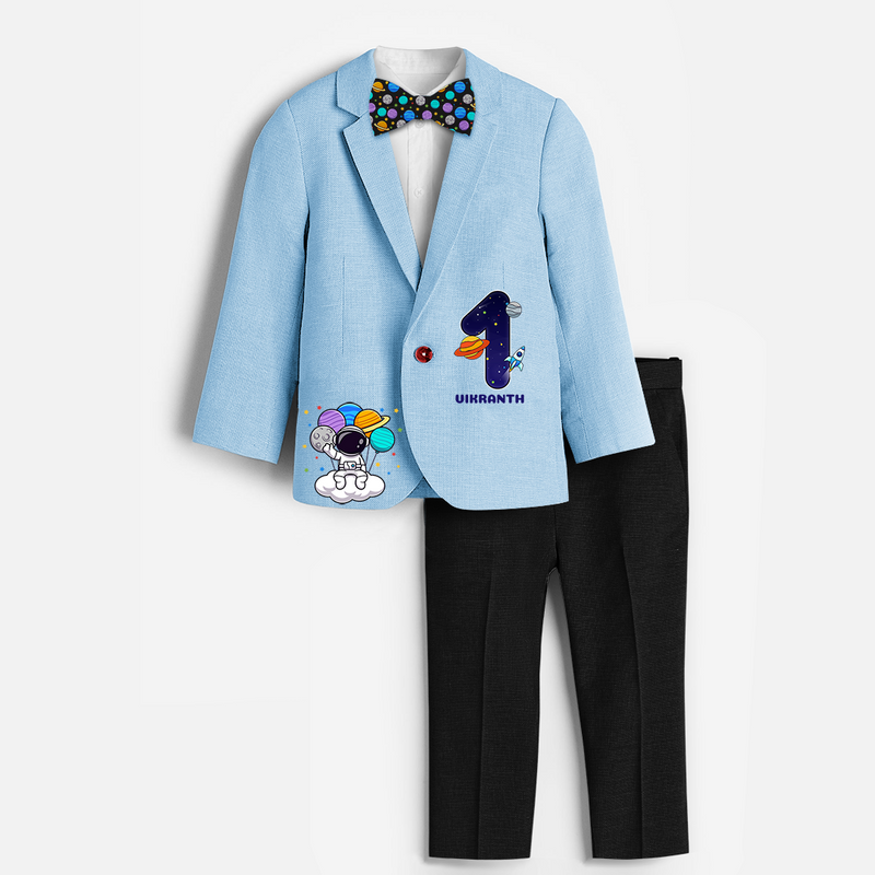 First Year Space Themed Customized Blazer Set With Name For Kids - SKY BLUE - 1 Year Old (Blazer - Chest 23"/Pant Length 17"/Pant Waist 21")