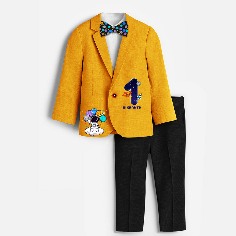 First Year Space Themed Customized Blazer Set With Name For Kids - YELLOW - 1 Year Old (Blazer - Chest 23"/Pant Length 17"/Pant Waist 21")