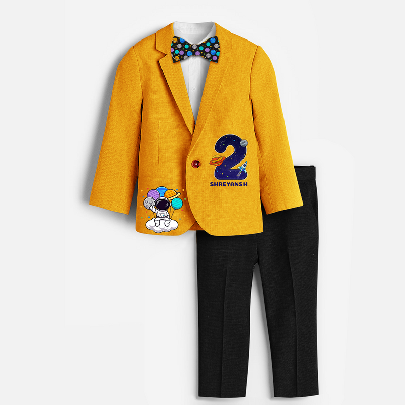 Second Year Space Themed Customized Blazer Set With Name For Kids - YELLOW - 1 Year Old (Blazer - Chest 23"/Pant Length 17"/Pant Waist 21")