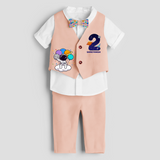 Second Year Space Themed Customized Waist Coat With Name For Kids - PEACH - 1 Year Old (Waist Coat - Chest 22"/Pant Length 17"/Pant Waist 21")