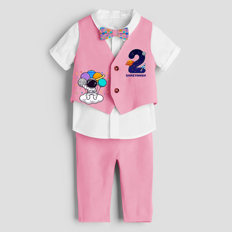 Second Year Space Themed Customized Waist Coat With Name For Kids - PINK - 1 Year Old (Waist Coat - Chest 22"/Pant Length 17"/Pant Waist 21")