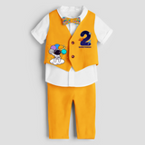 Second Year Space Themed Customized Waist Coat With Name For Kids - YELLOW - 1 Year Old (Waist Coat - Chest 22"/Pant Length 17"/Pant Waist 21")