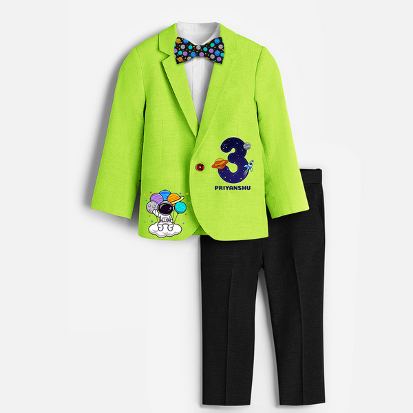 Third Year Space Themed Customized Blazer Set With Name For Kids - LIME GREEN - 1 Year Old (Blazer - Chest 23"/Pant Length 17"/Pant Waist 21")