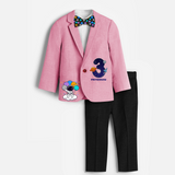 Third Year Space Themed Customized Blazer Set With Name For Kids - PINK - 1 Year Old (Blazer - Chest 23"/Pant Length 17"/Pant Waist 21")