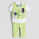 Third Year SpaceThemed Customized Waist Coat With Name For Kids - PASTEL GREEN - 1 Year Old (Waist Coat - Chest 22"/Pant Length 17"/Pant Waist 21")