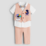 Third Year SpaceThemed Customized Waist Coat With Name For Kids - PEACH - 1 Year Old (Waist Coat - Chest 22"/Pant Length 17"/Pant Waist 21")