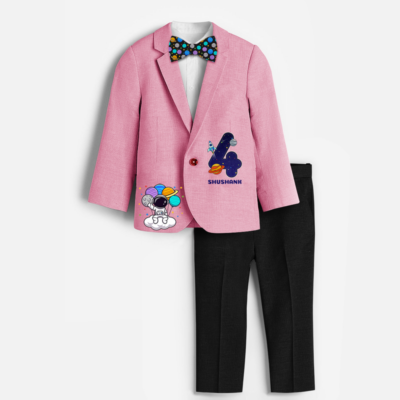 Fourth Year Space Themed Customized Blazer Set With Name For Kids - PINK - 1 Year Old (Blazer - Chest 23"/Pant Length 17"/Pant Waist 21")