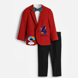 Fourth Year Space Themed Customized Blazer Set With Name For Kids - RED - 1 Year Old (Blazer - Chest 23"/Pant Length 17"/Pant Waist 21")