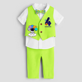 Fourth Year SpaceThemed Customized Waist Coat With Name For Kids - LIME GREEN - 1 Year Old (Waist Coat - Chest 22"/Pant Length 17"/Pant Waist 21")