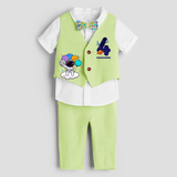 Fourth Year SpaceThemed Customized Waist Coat With Name For Kids - PASTEL GREEN - 1 Year Old (Waist Coat - Chest 22"/Pant Length 17"/Pant Waist 21")