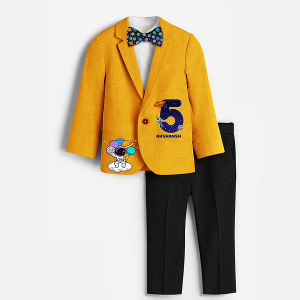 Fifth Year Space Themed Customized Blazer Set With Name For Kids - YELLOW - 1 Year Old (Blazer - Chest 23"/Pant Length 17"/Pant Waist 21")
