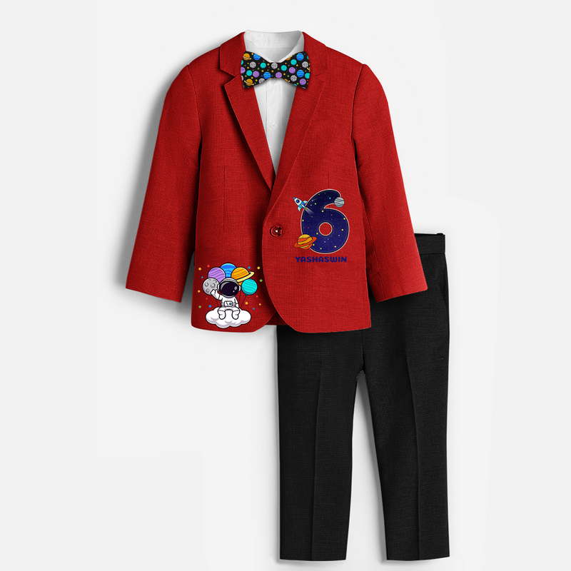 Sixth Year Space Themed Customized Blazer Set With Name For Kids - RED - 1 Year Old (Blazer - Chest 23"/Pant Length 17"/Pant Waist 21")