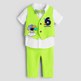 Sixth Year SpaceThemed Customized Waist Coat With Name For Kids - LIME GREEN - 1 Year Old (Waist Coat - Chest 22"/Pant Length 17"/Pant Waist 21")