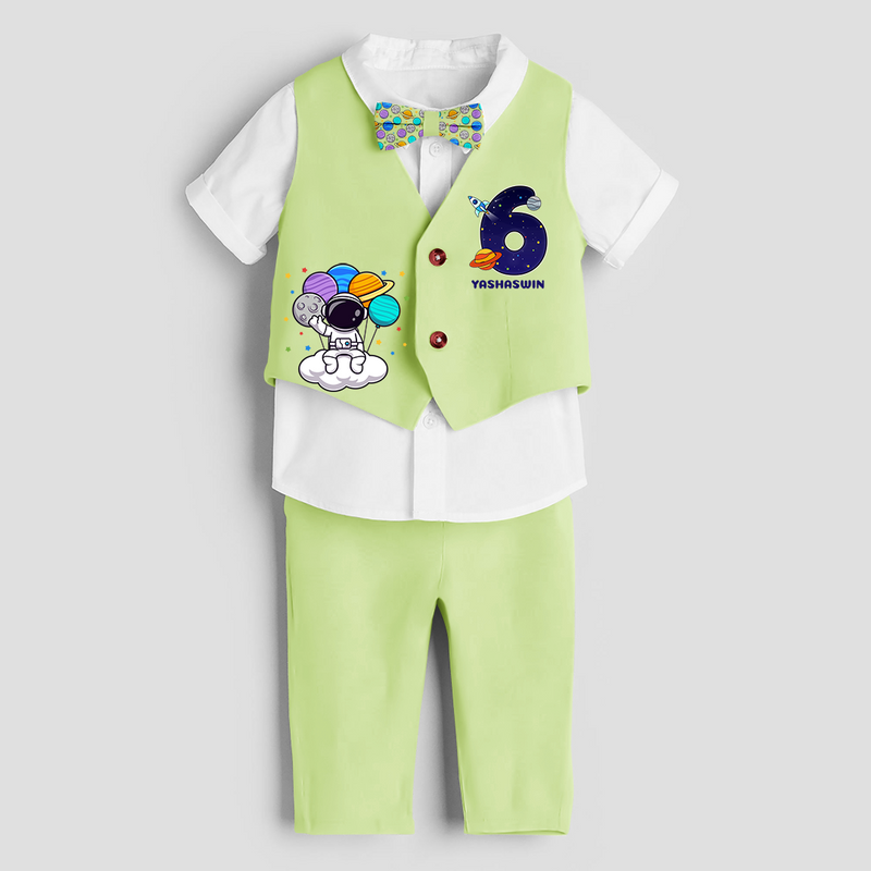 Sixth Year SpaceThemed Customized Waist Coat With Name For Kids - PASTEL GREEN - 1 Year Old (Waist Coat - Chest 22"/Pant Length 17"/Pant Waist 21")