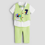 Seventh Year SpaceThemed Customized Waist Coat With Name For Kids - PASTEL GREEN - 1 Year Old (Waist Coat - Chest 22"/Pant Length 17"/Pant Waist 21")