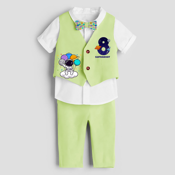 Eighth Year SpaceThemed Customized Waist Coat With Name For Kids - PASTEL GREEN - 1 Year Old (Waist Coat - Chest 22"/Pant Length 17"/Pant Waist 21")