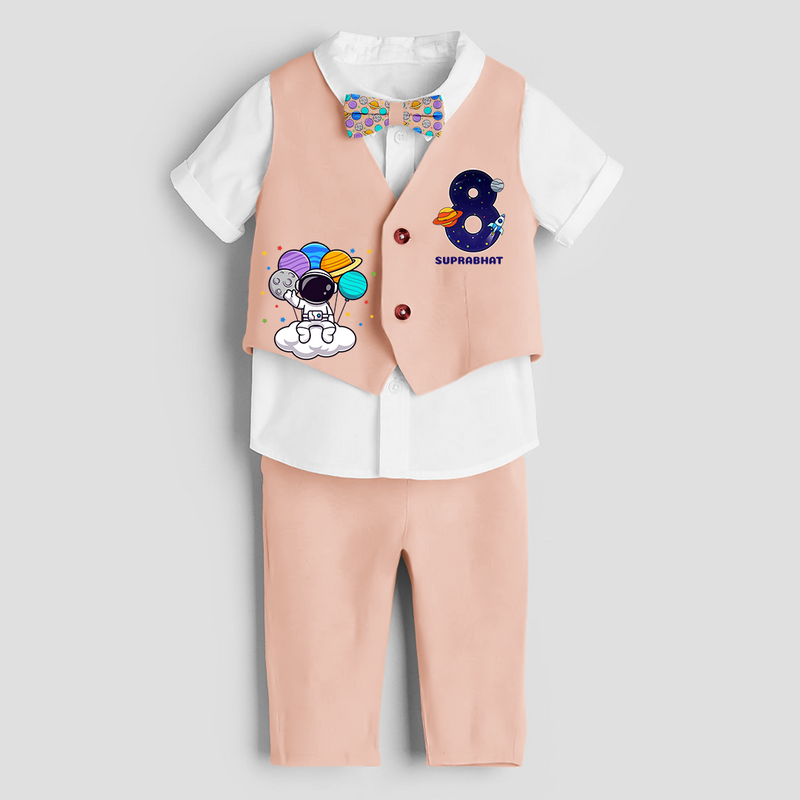 Eighth Year SpaceThemed Customized Waist Coat With Name For Kids - PEACH - 1 Year Old (Waist Coat - Chest 22"/Pant Length 17"/Pant Waist 21")